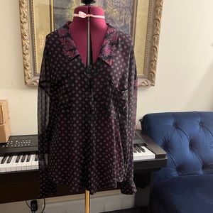 Free People blouse, black w/ dark purple dots, size M.